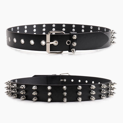 Three-row pointed bead rivet women's belt