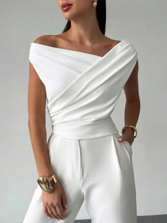 Off-shoulder fitted sleeveless crop top - NuaVibe