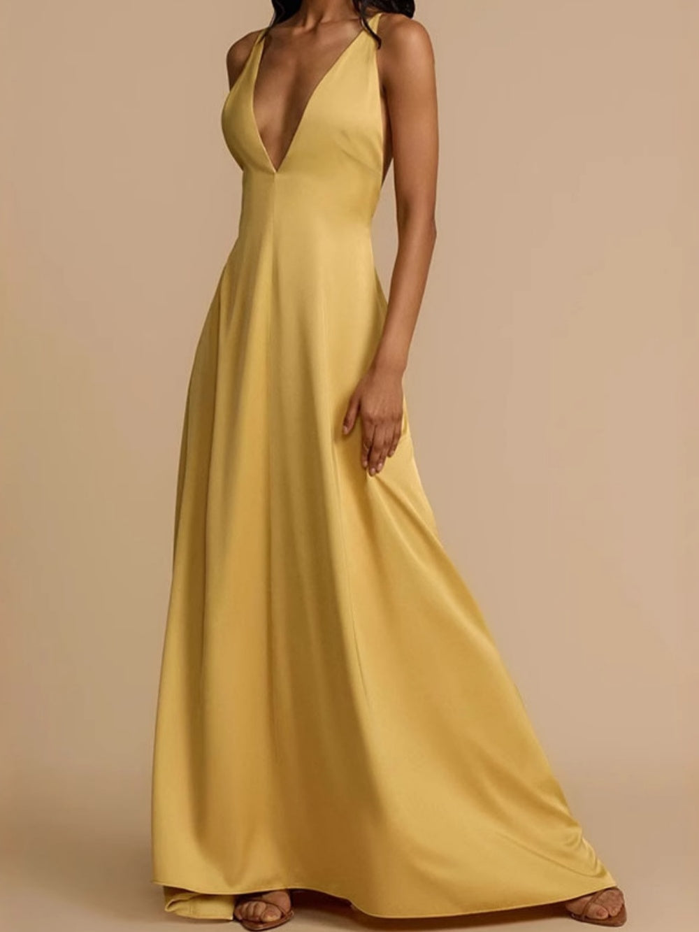 Sexy backless v-neck satin long dress