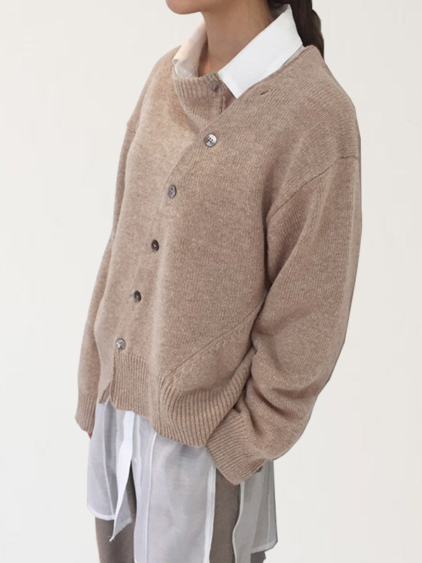 Slanted button irregular design lazy style sweater