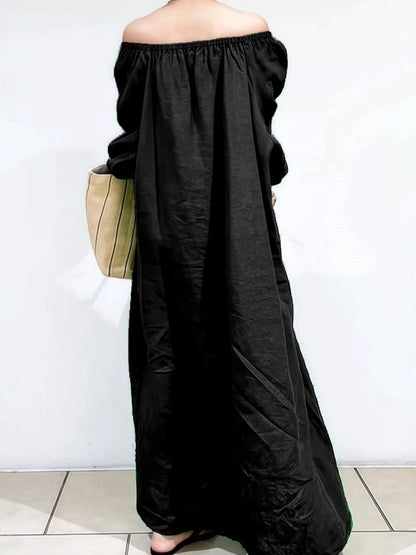 Solid color loose off-shoulder casual dress