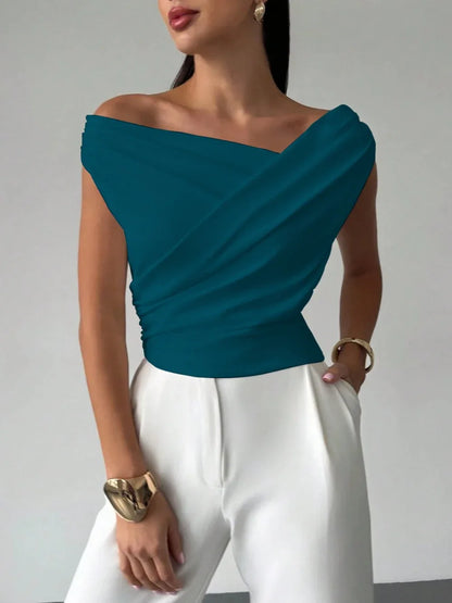 Off-shoulder fitted sleeveless crop top - NuaVibe