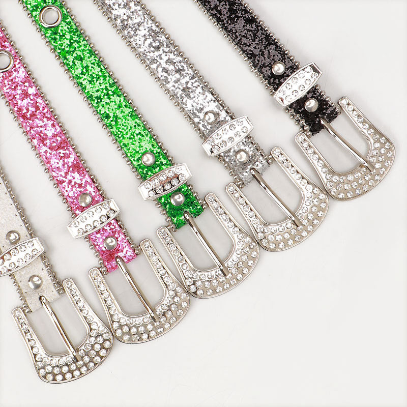 Trendy and unique rhinestone buckle women's belt