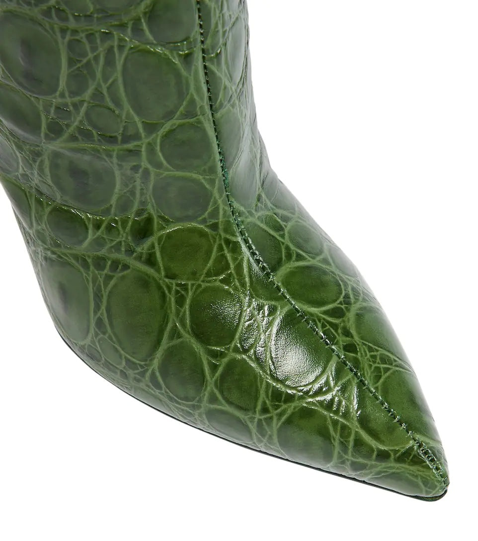 Snake-print high-heeled pointed-toe straight-leg boots