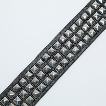 Square bead rivet pyramid inlaid women's belt