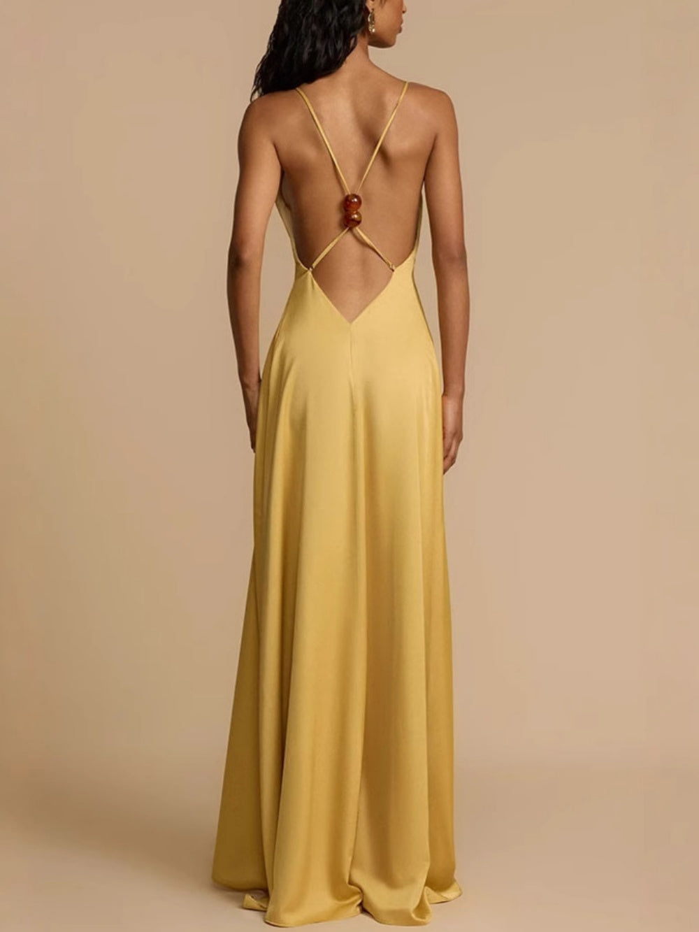 Sexy backless v-neck satin long dress