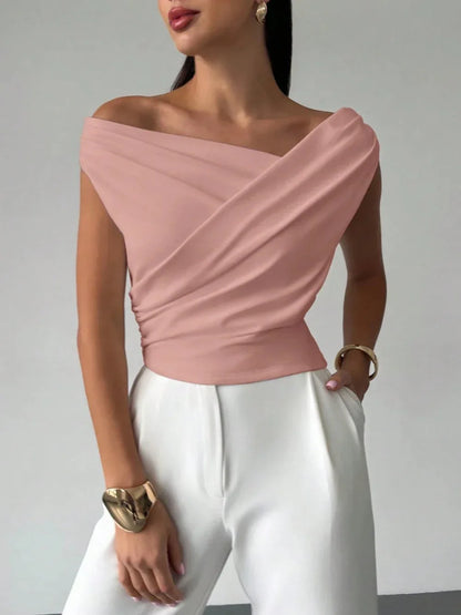 Off-shoulder fitted sleeveless crop top - NuaVibe