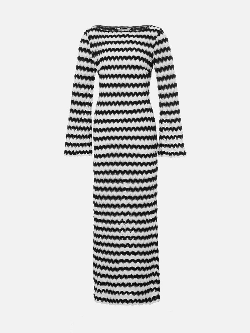 Round neck wrap chest one shoulder knitted slit dress