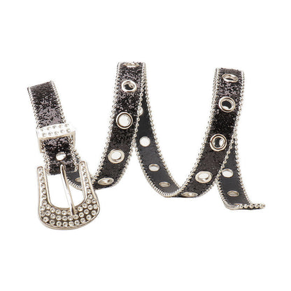 Trendy and unique rhinestone buckle women's belt
