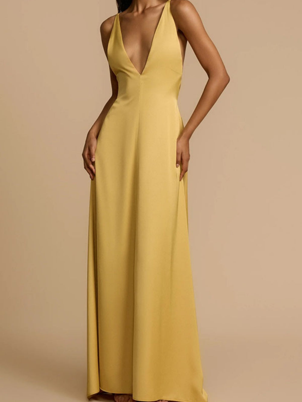 Sexy backless v-neck satin long dress