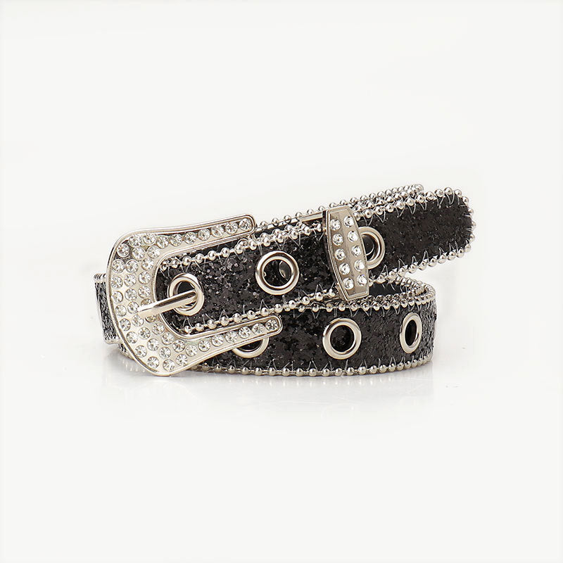 Trendy and unique rhinestone buckle women's belt