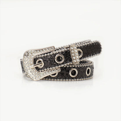Trendy and unique rhinestone buckle women's belt