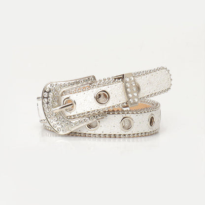 Trendy and unique rhinestone buckle women's belt