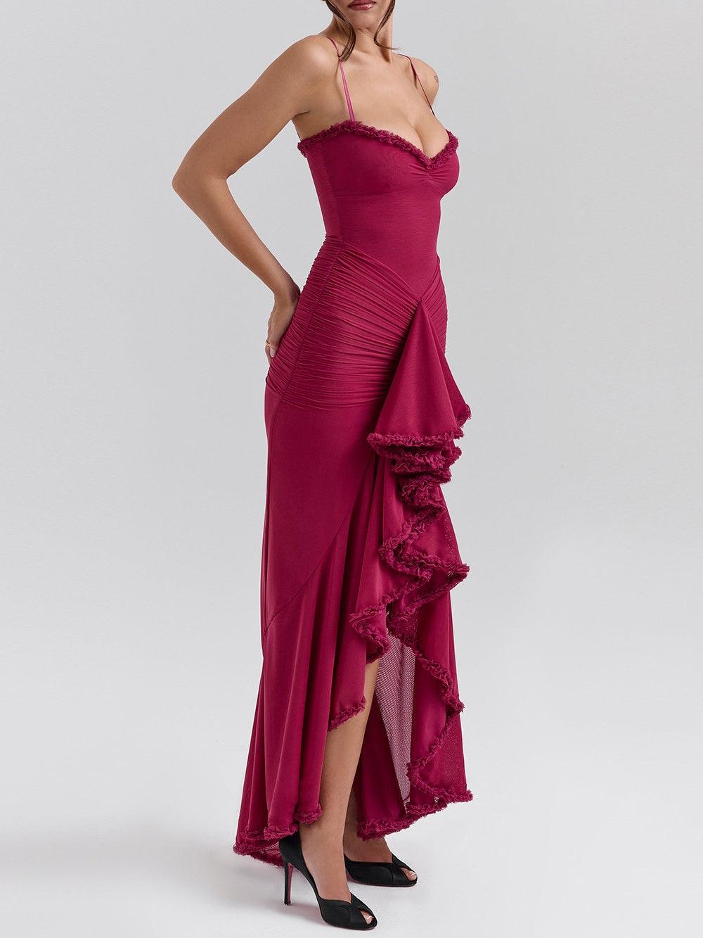 Off-the-shoulder mesh maxi dress