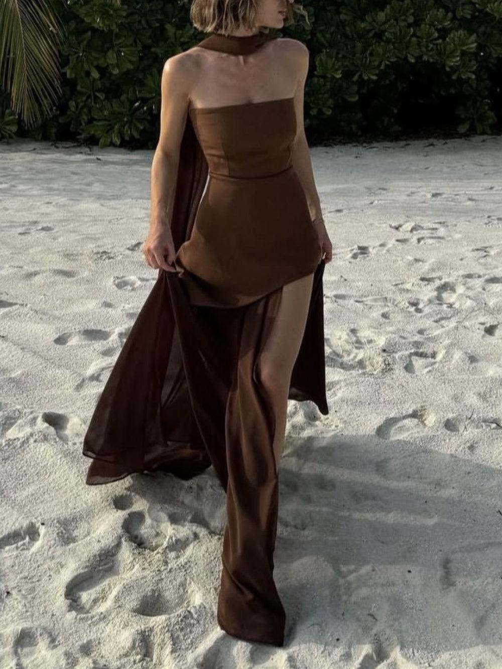 Strapless one shoulder sleeveless dress