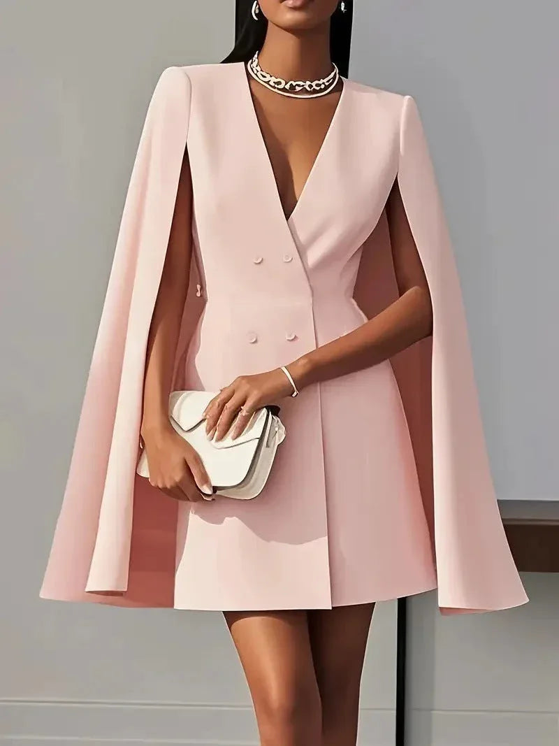 Commuter double-breasted cape-style solid color suit dress - NuaVibe
