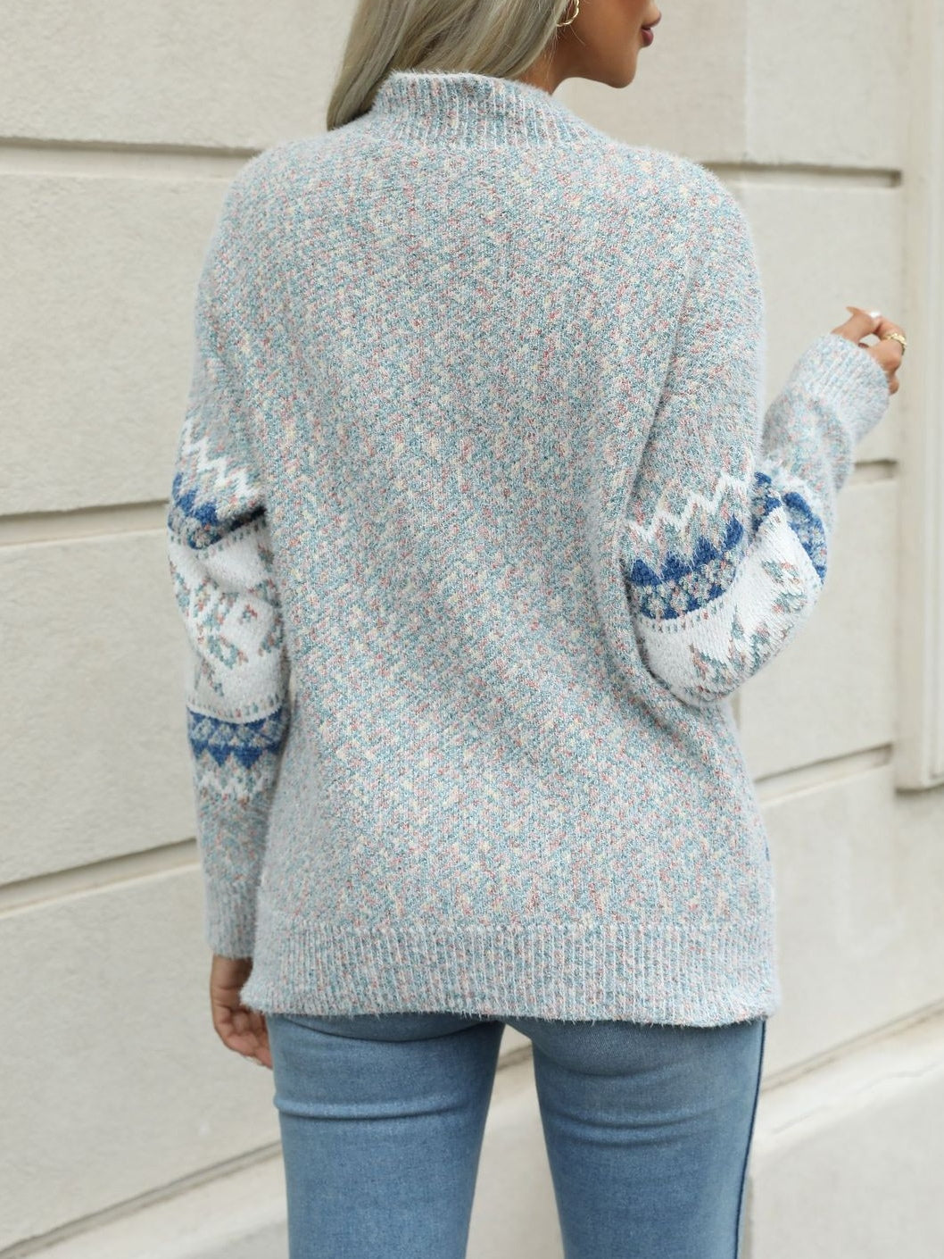 Women's Christmas Knitted High Neck Snowflake Sweater