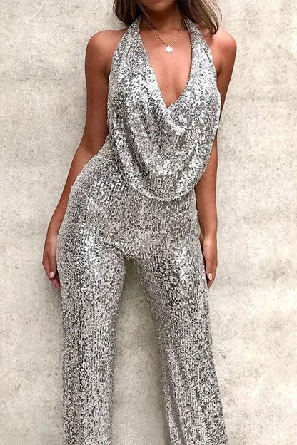 Halter neck sequin party jumpsuit - NuaVibe