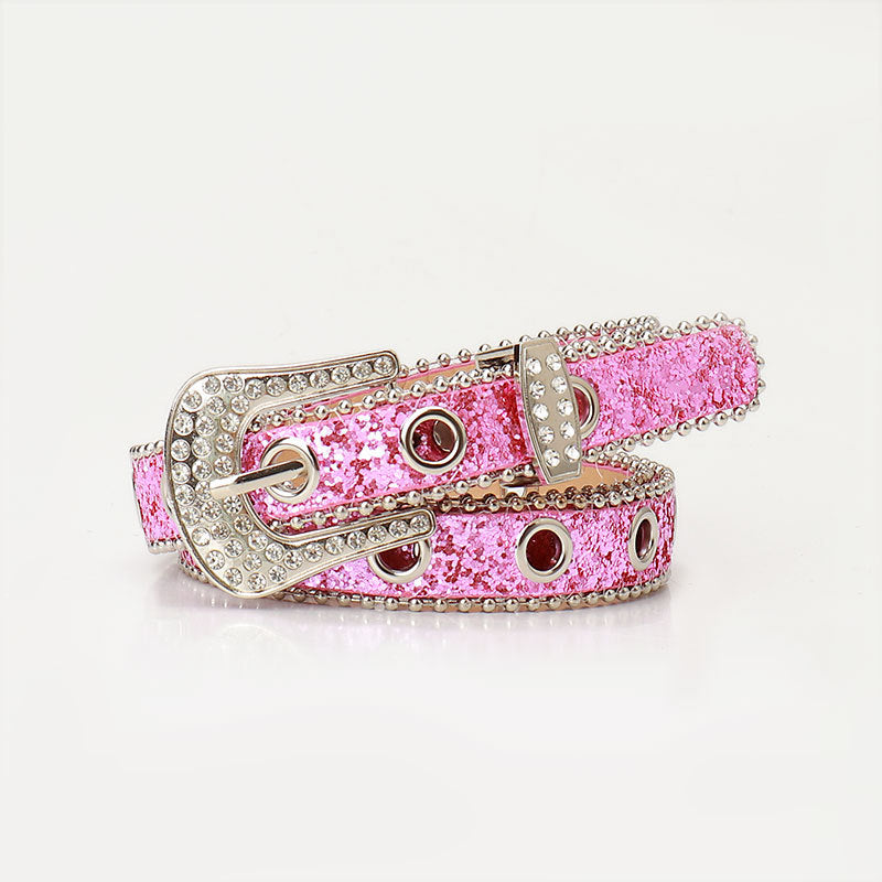 Trendy and unique rhinestone buckle women's belt