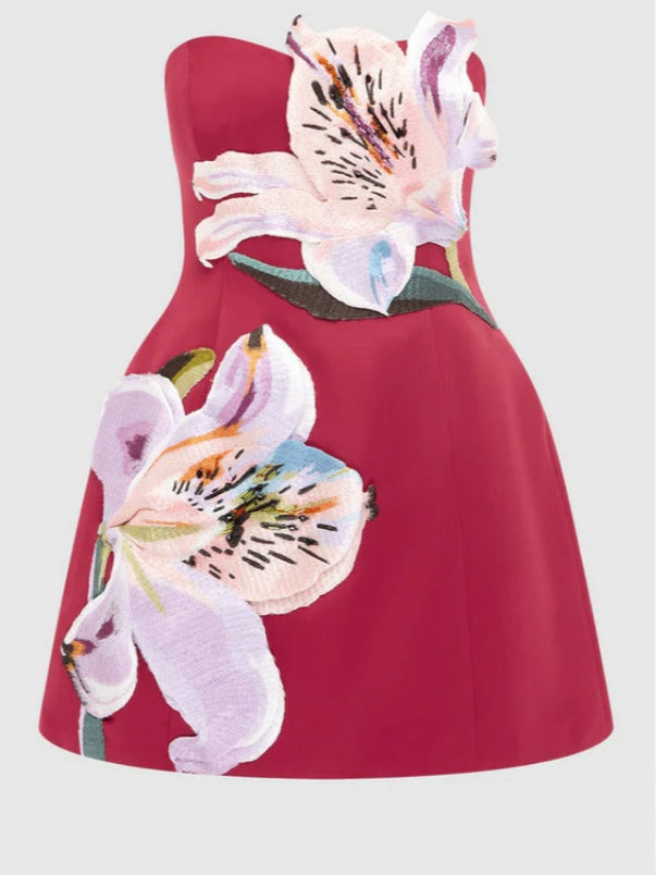 Floral embroidered tube top mini dress