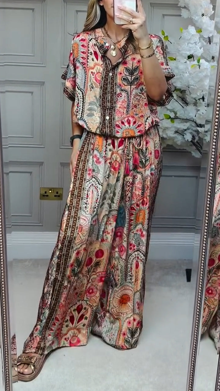 Round Neck Printed Loose Casual Suit