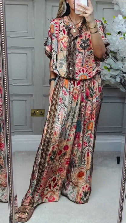 Round Neck Printed Loose Casual Suit