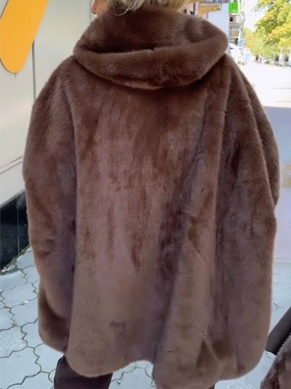 Plush Hooded Vertical Stripe Printed Casual Coat