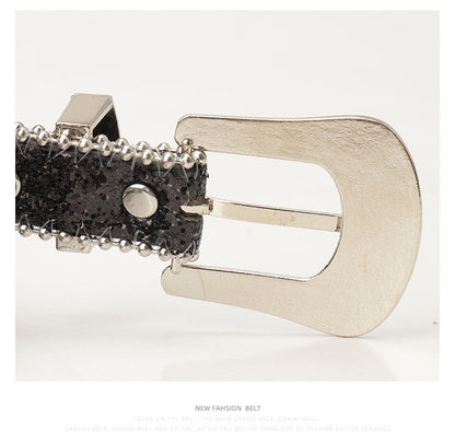 Trendy and unique rhinestone buckle women's belt