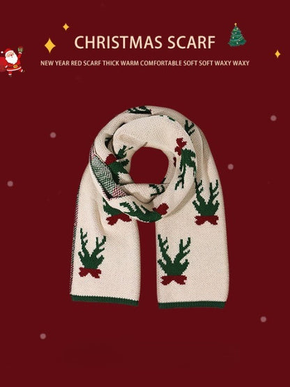 Christmas Fashion Retro Red Christmas Knitted Scarf