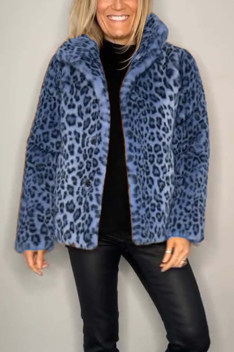 Stylish Leopard Print Lapel Faux Fur Mid-length Coat