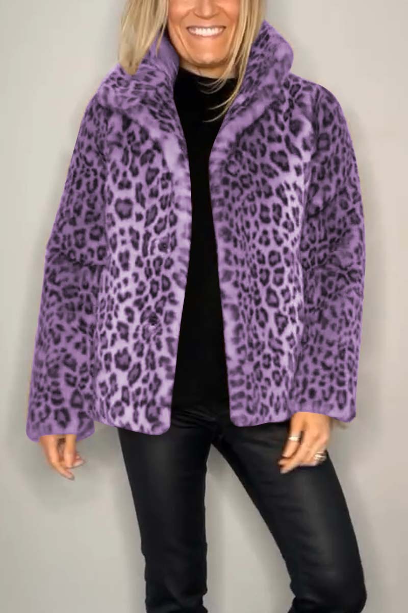 Leopard Print Collar Faux Fur Short Coat