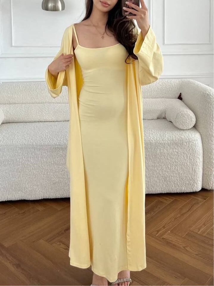 Sleeveless suspender hip dress long cardigan set