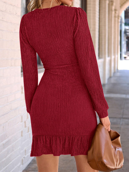 Early Fall Long-Sleeved Knit Mini Dress
