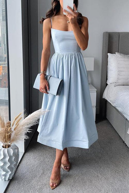 Spaghetti Strap Waisted A-line Midi Dress