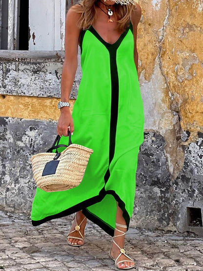 nuavibe Colorblock Suspender Midi Dress