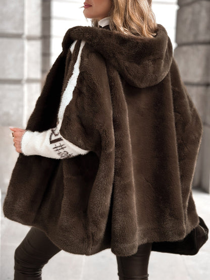 Plush Hooded Vertical Stripe Printed Casual Coat