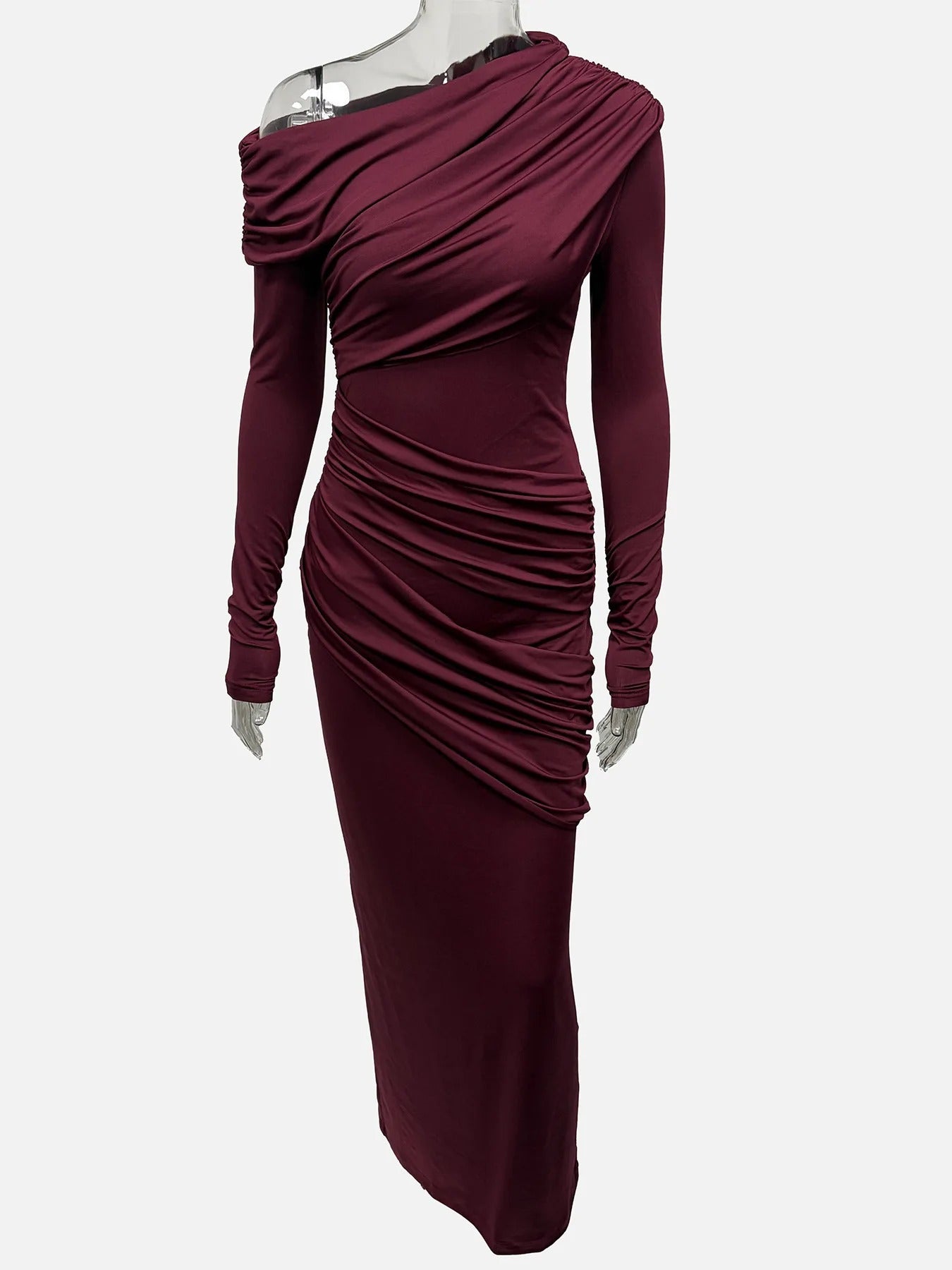 Elegant retro purple sexy one-shoulder maxi dress