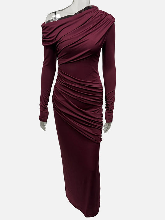 Elegant retro purple sexy one-shoulder maxi dress
