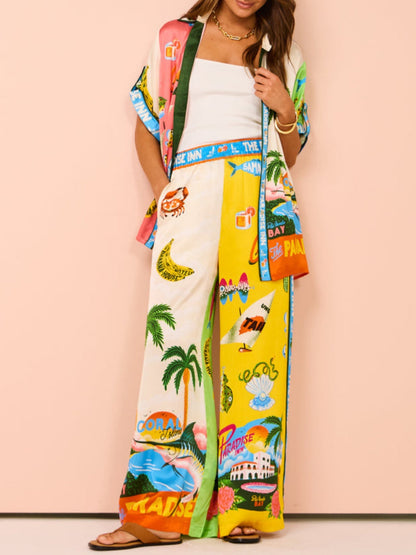 Summer Casual Loose Vacation Printed Two-piece Set