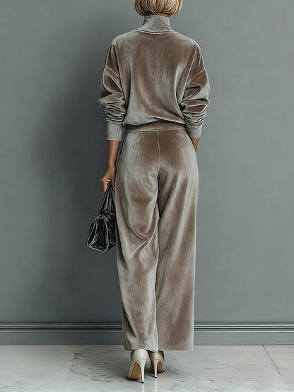 Women's turtleneck casual warm velvet suit