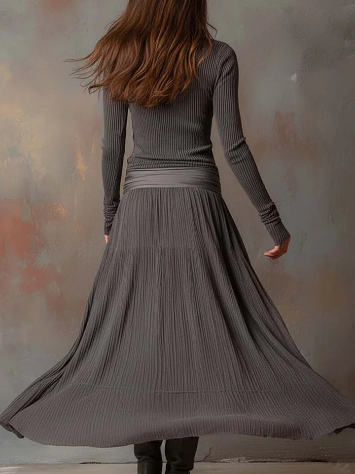 Retro grey ribbed stretch slim-fit dress