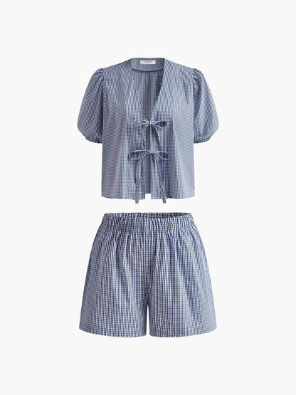 Plaid Lace Up Shorts Set