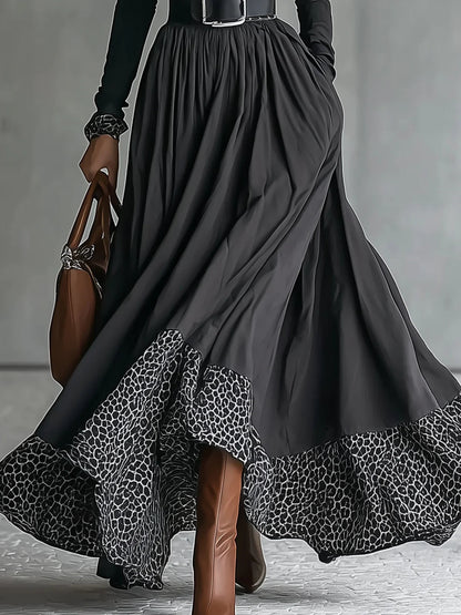 Black off-the-shoulder turtleneck dress with leopard print trim (including belt)
