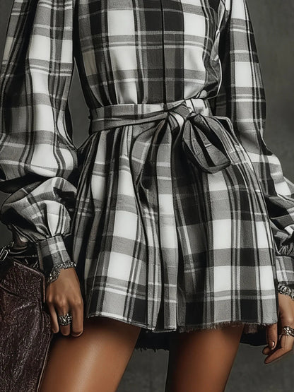 Classic Plaid Turtleneck Mini Dress