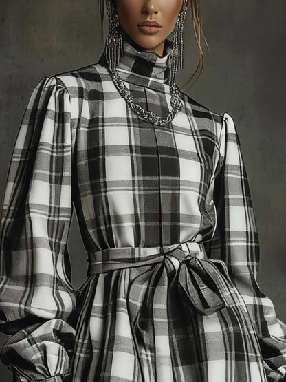 Classic Plaid Turtleneck Mini Dress