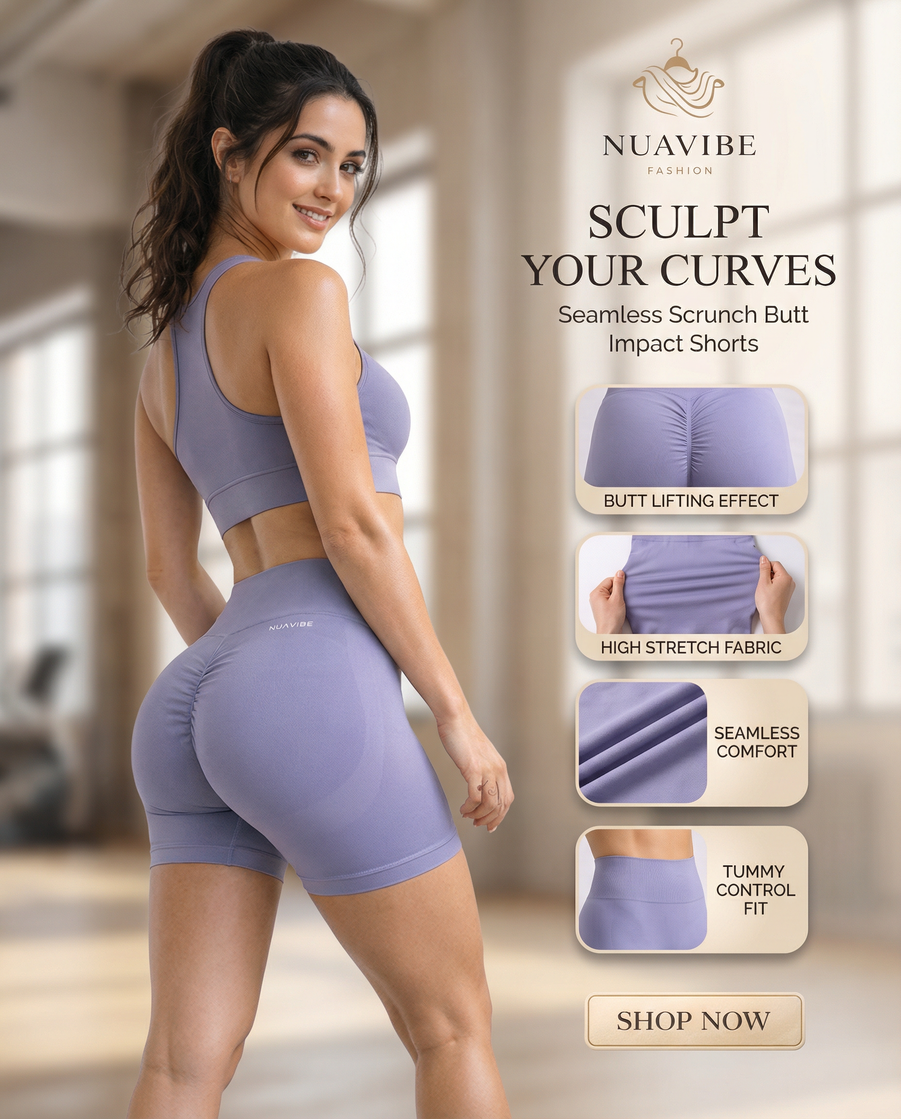 NUAVIBE seamless scrunch butt lifting gym shorts