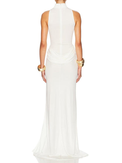 Slit waist pleated sleeveless maxi dress