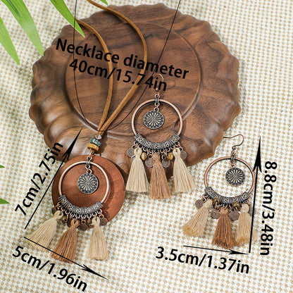 Vintage Distressed Bohemian Tassel Necklace Earrings Set