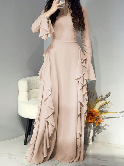 Elegant high waist trumpet sleeve dress
