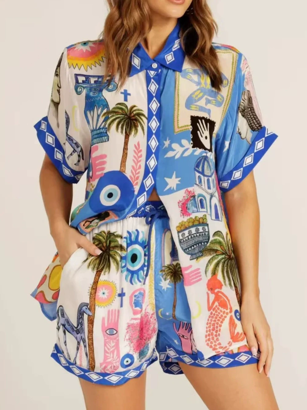 Casual linen chic shirt and shorts set